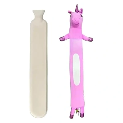 Image of Marco Paul Extra Long Hot Water Bottle with Pink Unicorn Cover Large 2L Plush Soft 3D Novelty Christmas for Kids or Adults (Pink Unicorn)