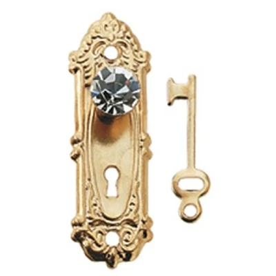 Image of Melody Jane Dolls House Miniature Door Furniture 2 Crystal Opryland Handles Knobs with Keys