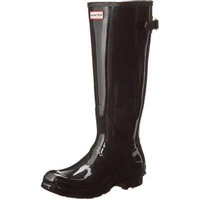 Image of Hunter Original Back Adjustable Gloss, Women&#039;s Rain Boots, Black, 7 UK
