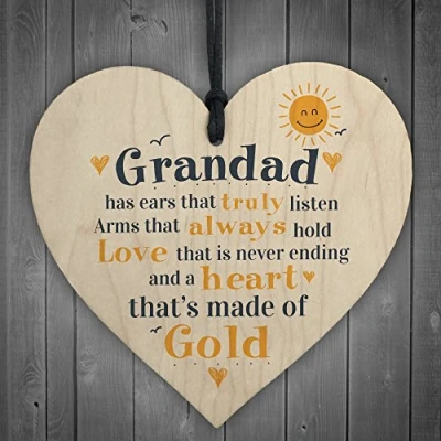 Image of RED OCEAN Fathers Day Wooden Heart Plaque Dad Grandad Grandpa Birthday Gift From Grandchildren