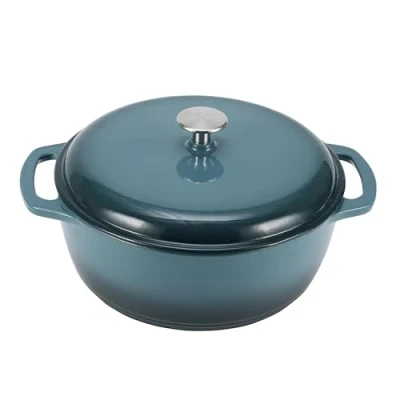 Image of Amazon Basics Enamelled Cast Iron Round Dutch Oven, 6.9 L, Grey