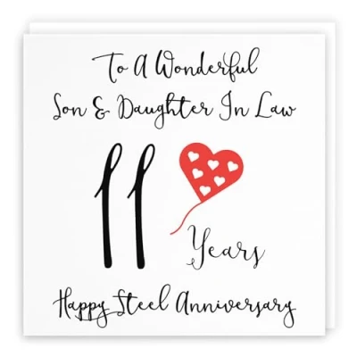 Image of Hunts England Son And Daughter In Law 11th Anniversary Card To A Wonderful &amp; 11 Years Happy Steel Love Heart Collection