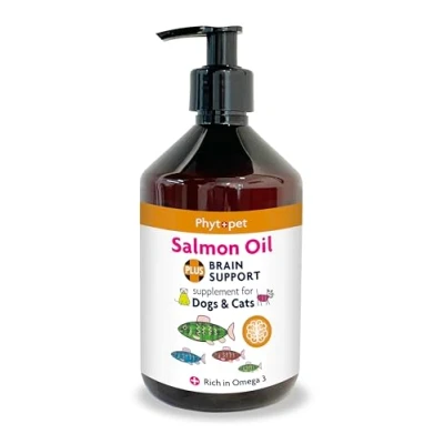 Image of Phytopet Salmon oil Plus Brain Support 300ml Supplement with Ginkgo, Turmeric, Ashwagandha and Lion&#039;s Mane Natural Cognitive Enhancer For Dogs Cats