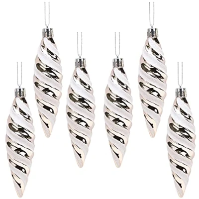 Image of Christmas Concepts® Pack of 6 110mm Large Spiral Shaped Baubles Shiny &amp; Glitter Decorated Tree Decorations (Champagne)