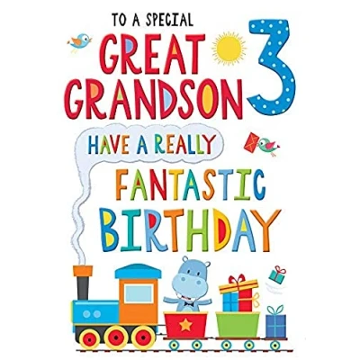 Image of Regal Publishing Juvenile Birthday Card Age 3 Great Grandson 9 x 6 inches,goldblueredwhite