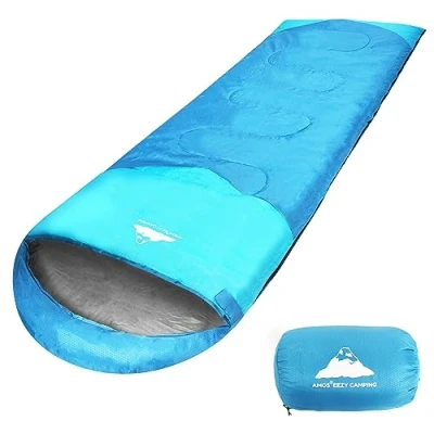 Image of AMOS Sleeping Bag For Adults &amp; Kids 3 Season Waterproof Lightweight With Camping Hiking Backpacking Cyan