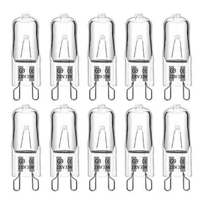 Image of G9 Halogen Light Bulbs 230V 33W Dimmable, 460LM Warm White 2700K, 360 Beam Angle, No Flicker, Capsule for Cooking Lighting, Wax Lamp, RV Light, Chandelier and Ceiling Lights, 10 Pack