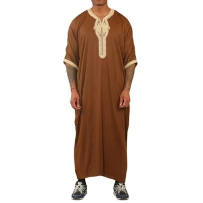 Image of Infinity Leather Men&#039;s Brown Moroccan Thobe Jubba Robe Eid Djellaba Gandoura