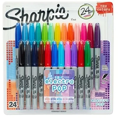 Image of Sharpie Permanent Markers Fine Point for Bold Details Electro Pop &amp; Assorted Original Colours 24 Marker Pens