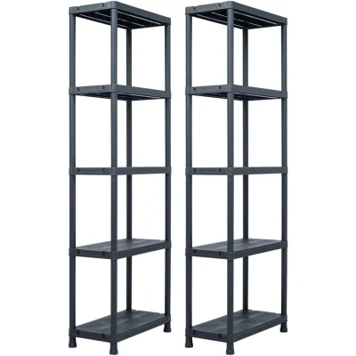 Image of vidaXL Storage Shelf Racks 2 pcs Black 125 kg 60x30x180 cm Plastic