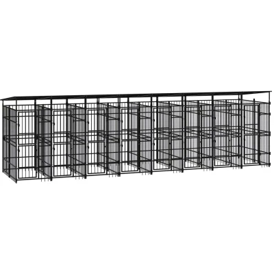 Image of vidaXL Outdoor Dog Kennel with Roof Steel 14.75 m²