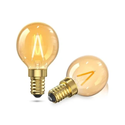 Image of Lamptobe E14 LED Light Bulb Warm White, 1W Small Screw 2200K G40 SES Mini Golf Ball 10W Equivalent Vintage in Filament for Decoration, Lamps(Amber Glass, Non DIM, 2PCS)