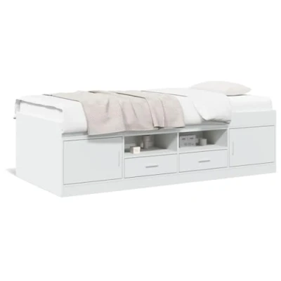 Image of vidaXL Day Bed with Drawers, Guest Storage Space, Plywood Slats, Sofa for Living Room, Bedroom, Bed, Modern, White, 75 x 190 cm, Wood Material