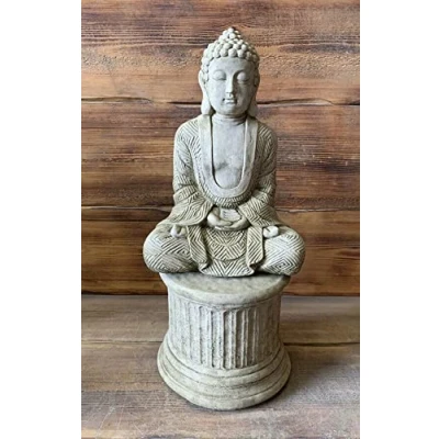 Image of STONE GARDEN LARGE MAZE ROBE BUDDHA ON PLINTH NATURAL GIFT CONCRETE ORNAMENT