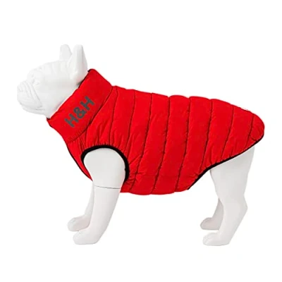 Image of HUGO &amp; HUDSON Reversible Dog Puffer Jacket, Windproof Water Resistant Coat, Red Navy, M47