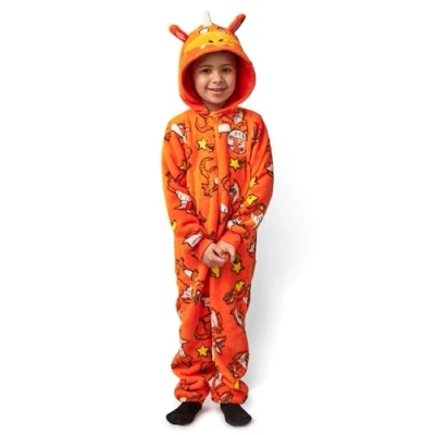 Image of Gruffalo Kids Onesie Orange Zog All in One Sleepsuit Pyjamas for Boys &amp; Girls Fleece Bodysuit Costume PJs with 3D Ears Horn Nightwear Pyjama Loungewear Gift Children Toddlers