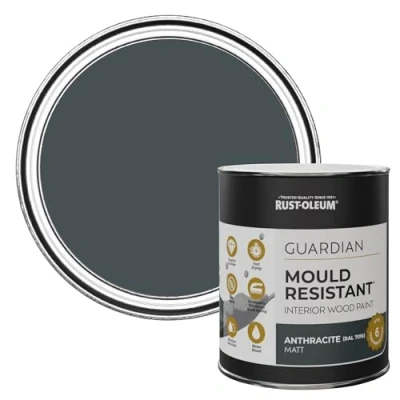Image of Rust Oleum Grey Guardian Mould Resistant Interior Wood Paint in Matt Finish Anthracite (Ral 7016) 750ml