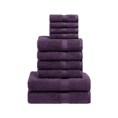 Image of Superior Egyptian Cotton Solid Towel Set, Washcloths 13 x 13, Hand Towels 20 30, Bath 30 55&quot;, 800 GSM, Plum, 10 Pieces