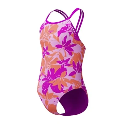 Image of Speedo Girls Printed Twinstrap Swimsuit Swimming Costume Diva Size 9 10 Years