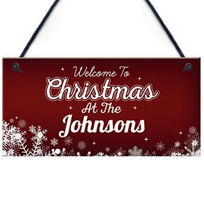 Image of RED OCEAN PERSONALISED Unique Christmas Family Sign Hanging Welcome Plaque Home Gift Xmas