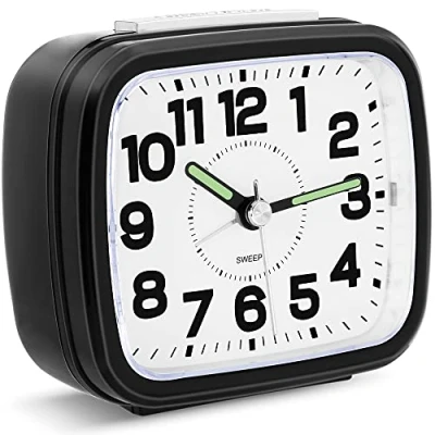 Image of Pilmoux Silent Alarm Clocks Bedside Non Ticking Battery Powered Clock Large Dial Bedroom Snooze Night Light Loud Crescendo Easy to Operate for Kids Children Home