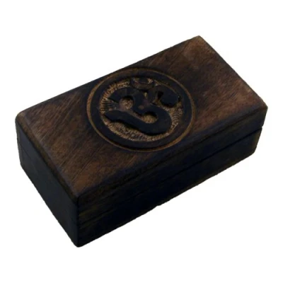 Image of Wooden Om Box Hand Carved Wood Jewellery and Storage Small