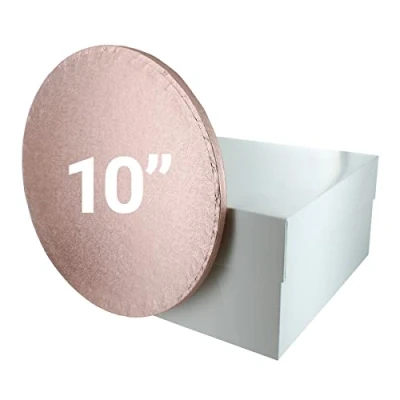Image of Culpitt 10&quot; Rose Gold Cake Board &amp; White Box Combo, Round Drum With Matching Container, 0.5&#039;&#039; (13mm) Thick, Square Transport, 10 Inch, Single Pack, 90273