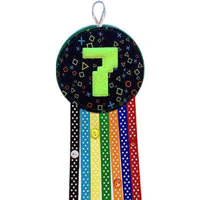 Image of Ditsy Rosettes Gamer Birthday Rosette Badge Age 5, 6, 7, 8, 9, 10 Perfect Party Gift card Boy, Girl (Age 7)