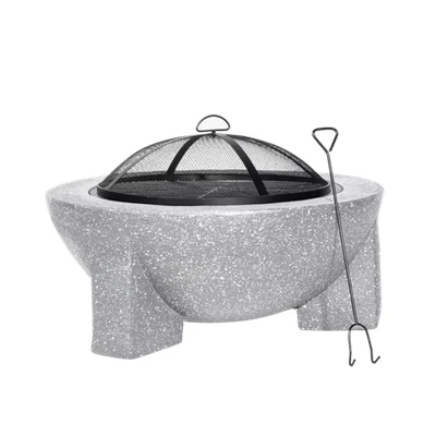 Image of Dellonda Round MgO Fire Pit with BBQ Grill 75cm Safety Mesh Screen Light Grey