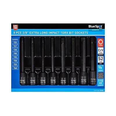 Image of Blue Spot Tools 8PCE 3/8&quot; Extra Long Impact Torx Bits Sockets (T25 T60)