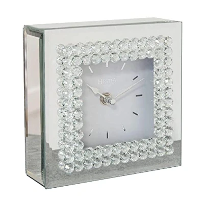 Image of Watching Clocks Stylish Modern Mirror Glass Mantel Clock With Crystal Boarder