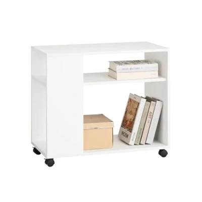 Image of SoBuy® FBT34 W, Side Table End Coffee Lamp with Storage Shelves, 2 Tiers Bookcase on Wheels