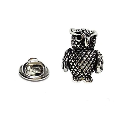 Image of Owl Antique Finish English Pewter Lapel Pin Badge