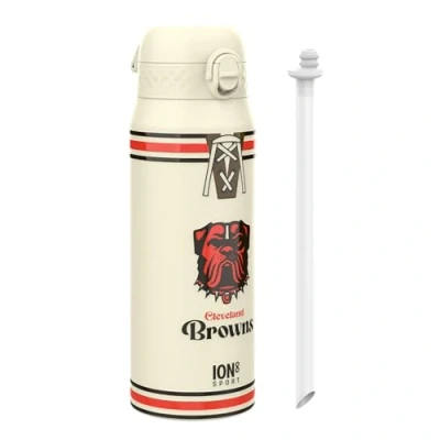 Image of Ion8 NFL Browns Sports Thermal water Bottle with Removable Straw, 750ml/24oz, Leak proof Vacuum Insulated Drinking Bottle, Easy to Open, Secure Lock, Dishwasher Safe, Flip Cover, Metal