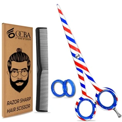Image of OCBA Professional 6&quot; Hairdressing Scissor Sharp Hair Cutting Scissors for Barbers Hairdressers &amp; Stylists Beard Haircut Men Women (Traditional Scissor)