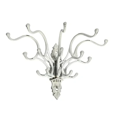 Image of Creative Co Op Antique Decorative Cast Iron Multi Hook Wall Hanger with 15 Hooks, Distressed White