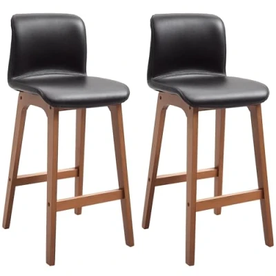Image of HOMCOM Bar Stools Set of 2, Faux Leather Breakfast Barstools with Backrest and Footrest, Chairs for Kitchen, Dining Room, Dark Brown