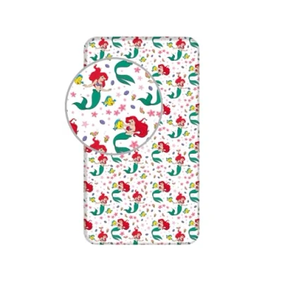 Image of Jerry Fabrics Ariel Friends Single Fitted Sheet 100% Cotton Bedding Case Reversible Bedsheet for Kids Comfortable &amp; Breathable Cute Disney Princess Character Design