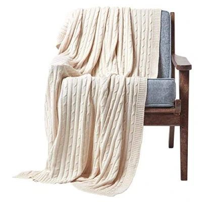 Image of HOMESCAPES Natural Cable Knit Throw 130 x 170 cm Combed Cotton Soft and Cosy Blanket Bed Sofa For Armchairs Single Beds