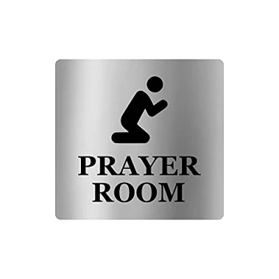 Image of Prayer Room Adhesive Door Sign, Available in Gold/Silver/Copper or Black &amp; White. Shipped Globally. (Silver)