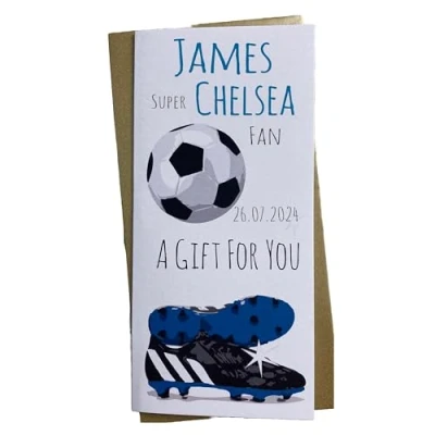 Image of WHITE COTTON CARDS 1 X PERSONALISED BIRTHDAY MONEY WALLET Chelsea Blues Football Club FC (P WBW F3)