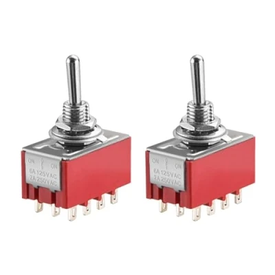 Image of Heschen Miniature Toggle Switch, MTS 403, ON OFF ON, 4PDT, 12 Pin, 2A 250V, 6A 125V, Pack of 2