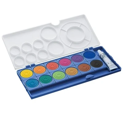 Image of Lamy aquaplus Opaque Paints 510 Brilliant Deck Paint Box with Colour Circle according to Johannes Itten in Blue 12 Colours Ideal for School Lessons