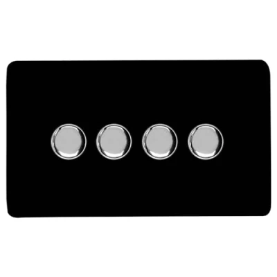 Image of Trendi Switch 4 Gang 1 or 2 way 150w Rotary LED Dimmer Light in Piano Black