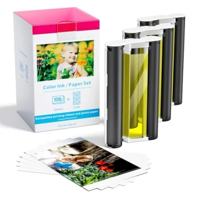Image of Replacement Canon Selphy CP1300 Ink and Paper CP1200 CP910 CP1000, Photo KP 108IN Compatible with CP Printer, 3 Cartridges 108 Sheets Printer (4 x 6 inch)