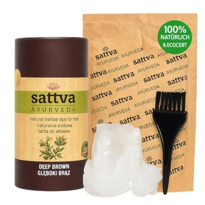 Image of Sattva Natural Hair Color Henna for Allergies Organic Plant Based Dye Color, Volume and Shine Double Portion ECOCERT (Deep Brown, 150)