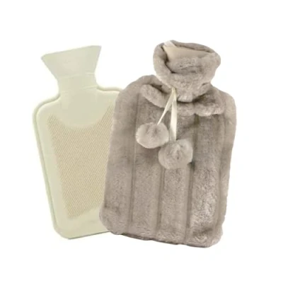 Image of Garden Mile Grey Hot Water Bottle with Cover Hand Warmer Fluffy Neck Mini Foot Small UK Heating pad