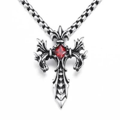 Image of MayiaHey Sword Pendant, Gothic Cross Dragon Head Necklace for Men, Norse Viking Animal Charm Jewelry, Hip Hop Punk Pendant Boys