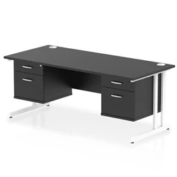 Image of Impulse 1800x800 Desk Black/White Cantilever Leg 2x2 Drawer Fixed Ped