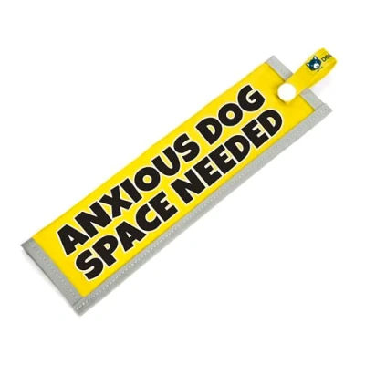 Image of dogkit Anxious Dog Space Needed Sleeve for Reactive Nervous Dogs, Reflective, Waterproof, Double Sided Slip on the Lead (Yellow Plain)